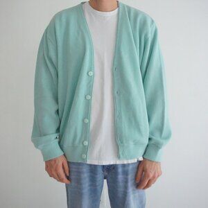 Arnold Palmer Mint Green Knit Cardigan With Umbrella Logo Button Front XL/16